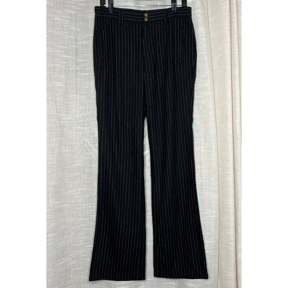 Nicholas Kβ Pinstripe Wide Leg Pants Trousers Black Wool Blend Women's Size 4